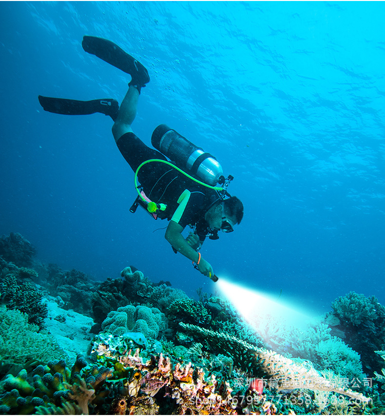 Diving flashlight, high-intensity, rechargeable, ultra-bright, waterproof, for underwater use, professional deep-sea diving, night diving, fishing, and beach activities