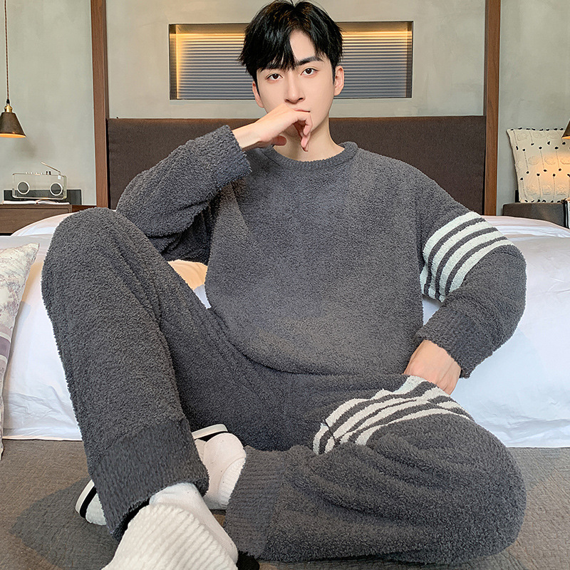 [Soft half velvet] autumn and winter pajamas men's thick warm coral velvet home clothes suit manufacturers wholesale