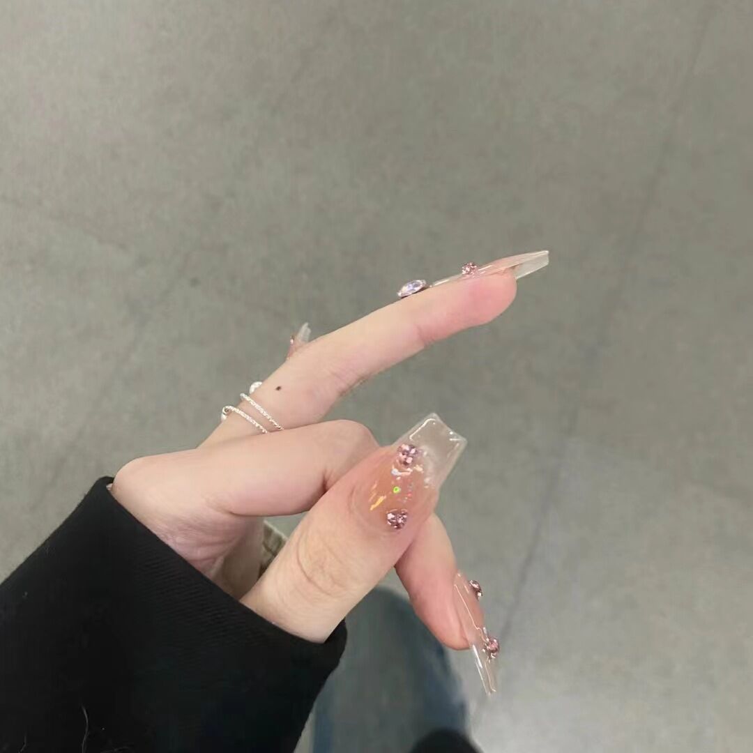 2026 blush largo desgaste de uñas falsas de alta sensibilidad desgaste manual de uñas pegatinas de uñas