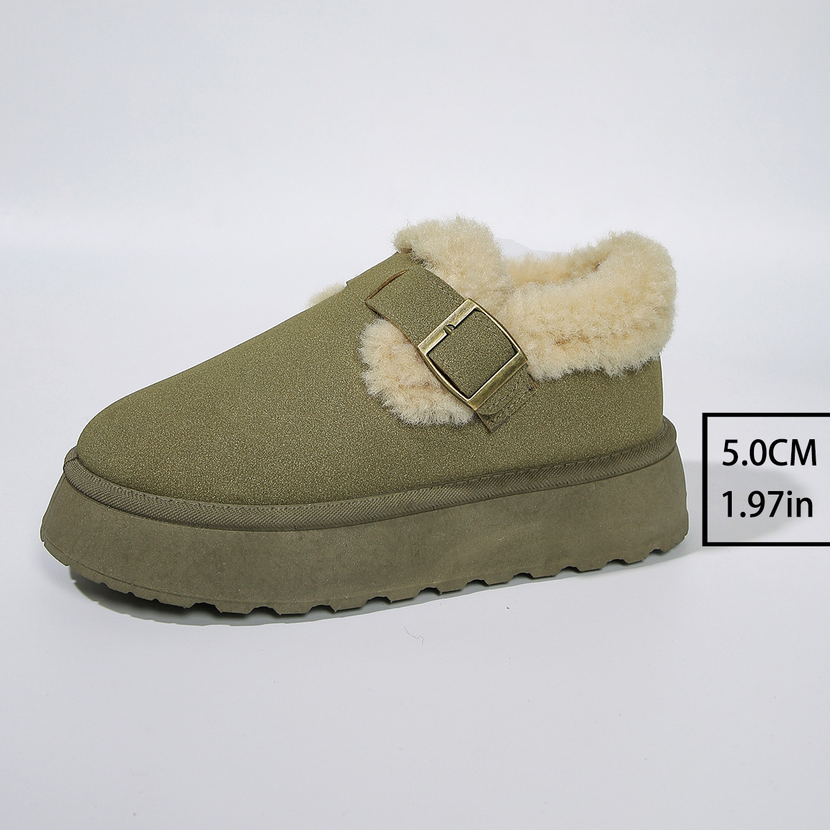 Muffin thick sole woolen shoes winter new wear round head warm and fluffy fashion casual cotton shoes_viptrois.com