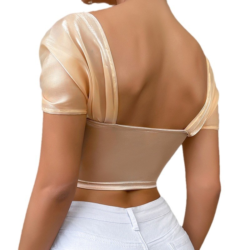 Estilo explosivo transfronterizo puro deseo de alta gama chaleco pequeño estilo sexy color francés de un solo hombro con espalda hermosa top de tubo