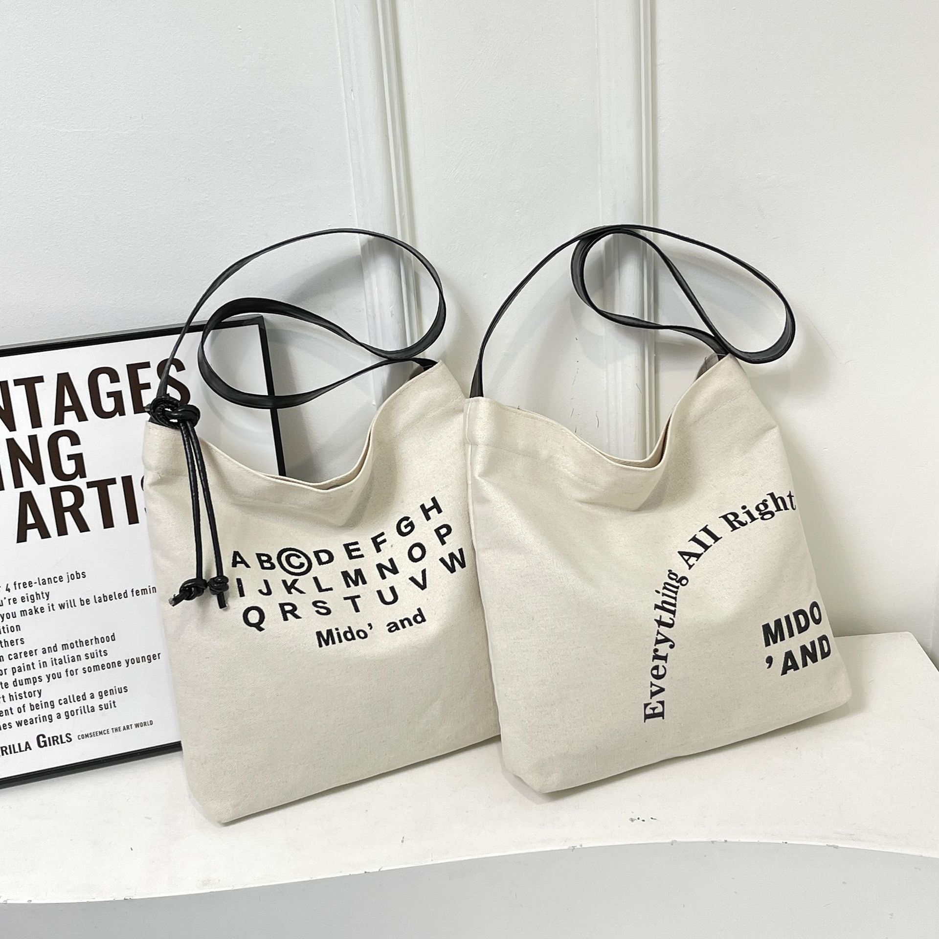 2025新款字母小众托特包休闲水桶包大容量帆布女式单肩包