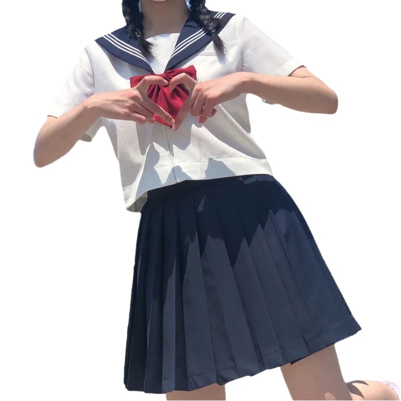 Japanese-Style Jk Uniform Set, White Three-Striped Academy Style Student New Model School Uniform Sailor Suit with Long and Short Sleeves and Pleated Skirt Set