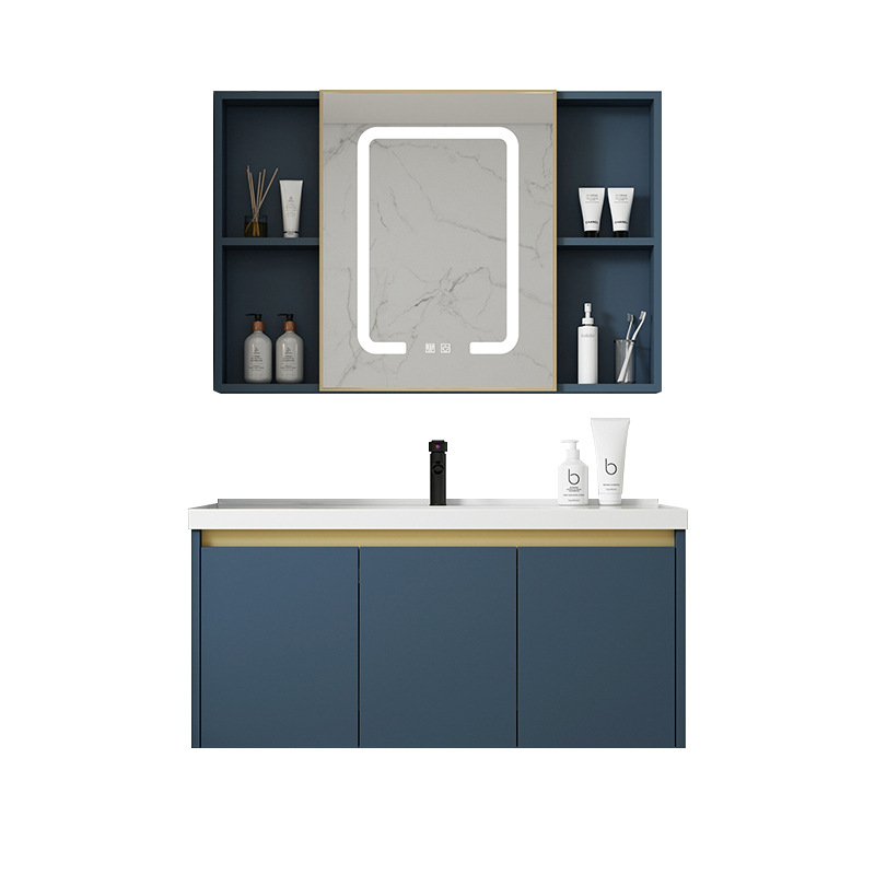 Gabinete colgante de aluminio espacio simple gabinete de baño moderno cuarto de baño Luz de lujo lavabo integrado lavabo de cerámica combinación de gabinete