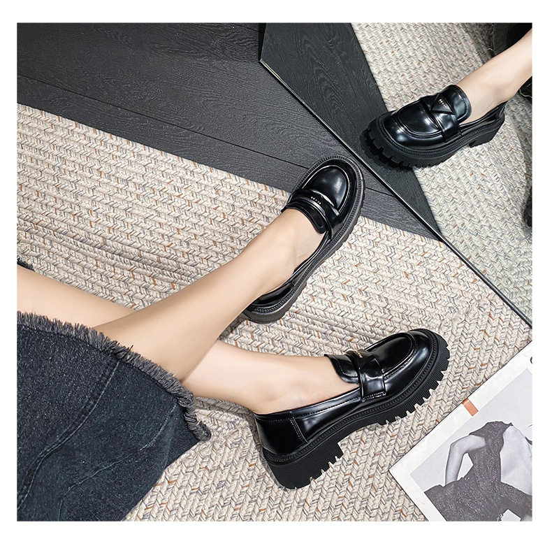 Giày lười nữ da bóng mũi tròn đế dày platform gót 3-5 cm — Màu đen chi tiết 16