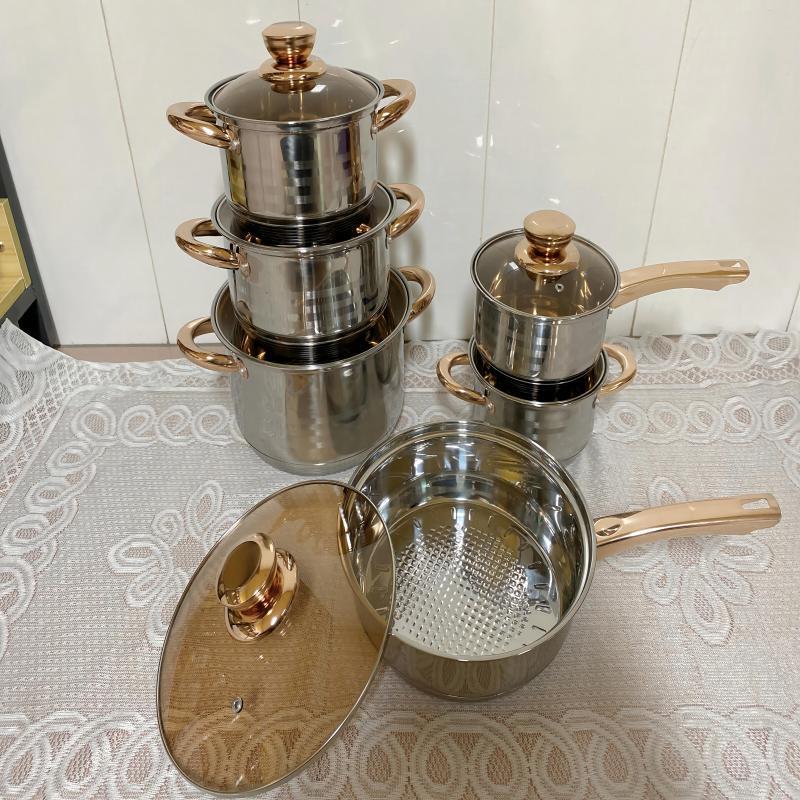 Fuente transfronteriza de olla de acero inoxidable engrosada y de fondo múltiple 15pcs combinación de olla de cocina 35pcs pot