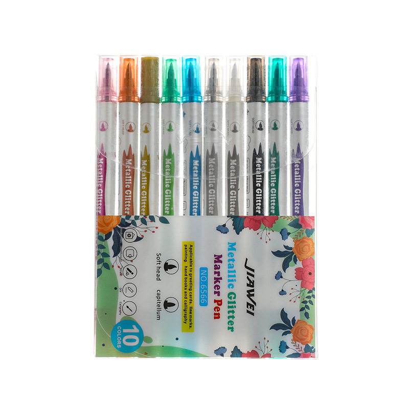 Color de la pluma de pintura de metal de cabeza suave estudiante resaltador de doble cabeza DIY cartón negro mano cuenta caligrafía hermosa pluma destacada