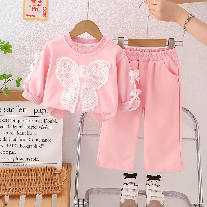 Mädchen Big Bow Casual Sweatshirt Set Zweiteilige 2025 Neue Baby Kinderkleidung Herbstmode_voghion.com