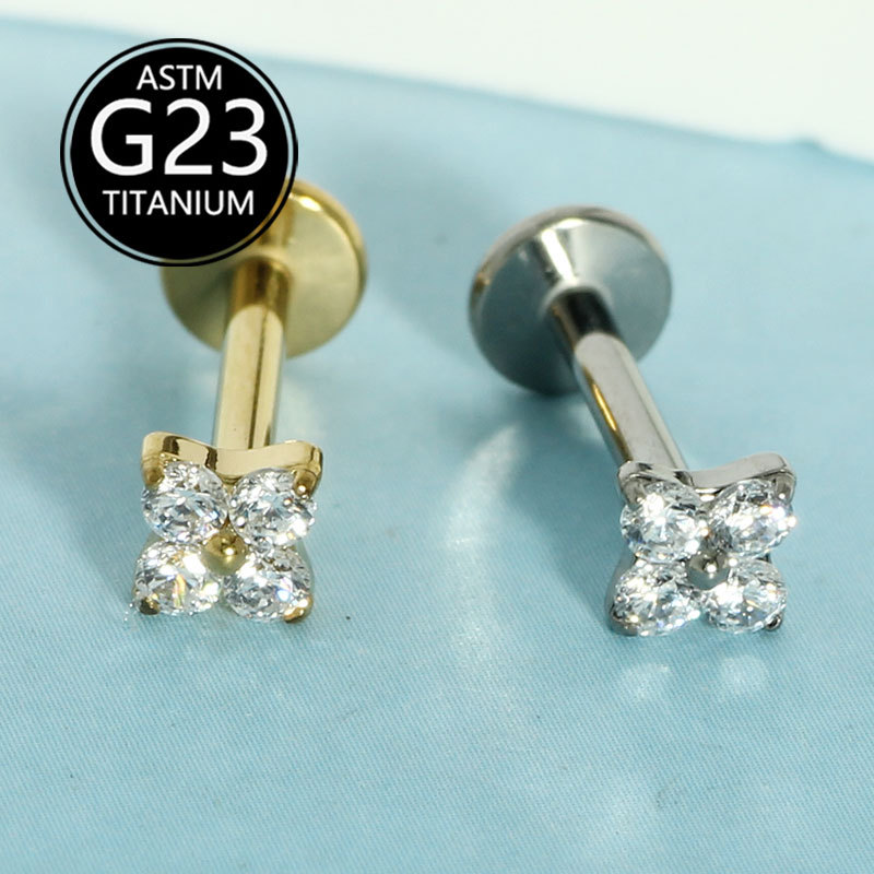Silver pointed spike labret stud material detail