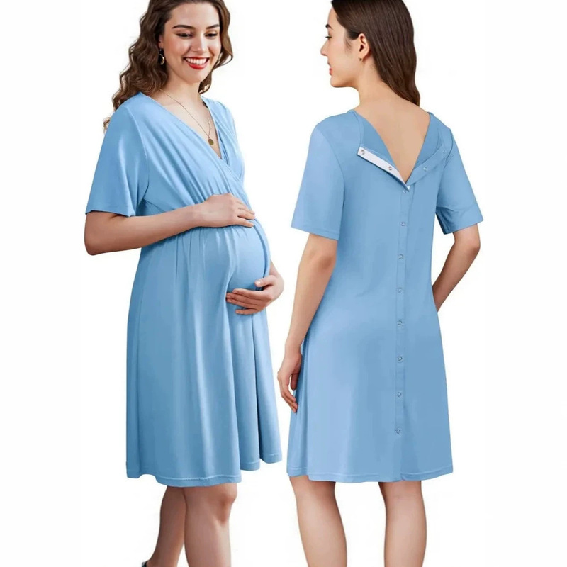 2026 Cross-Border European and American Deep V Maternity Nursing Loose Dress Summer Fashion Short Sleeve Breathable Maternity Wear Summer 2026 Cross-Border European and American Deep V Maternity Nursing Loose Dress Summer Fashion Short Sleeve Breathable Maternity Wear Summer