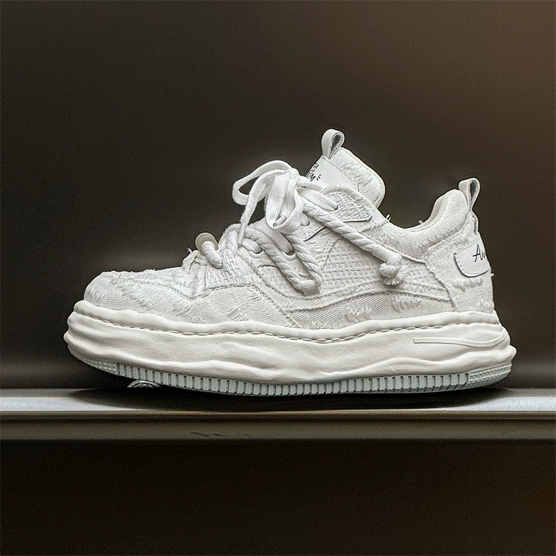 Невидимое внутреннее увеличение 7CM мужская и женская нишевые оригинальные хлебные туфли с толстой подошвы холст старые повседневные дикие растворенные туфли