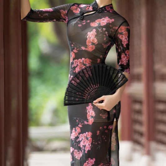 Propósito de disparo en stock ventilador plegable de estilo europeo clásico de plástico de encaje de hueso de doble cara ventilador cheongsam