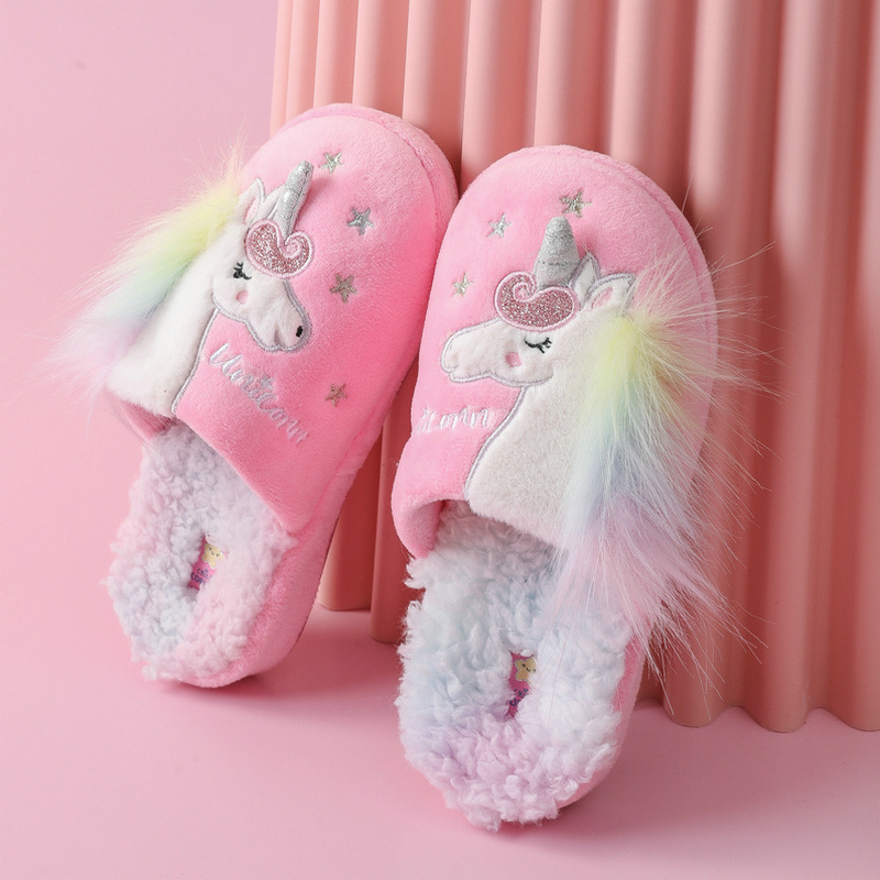 2026 New Model Jia Li Fu Children's Cotton Slippers for Autumn and Winter, Cute Cartoon Unicorn Slippers for Girls, Export Slippers Wholesale