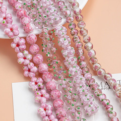 【椿の花言葉】ピンクの花ガラスビーズフラワーボールアジサイローズDIY手作りブレスレット素材アクセサリー