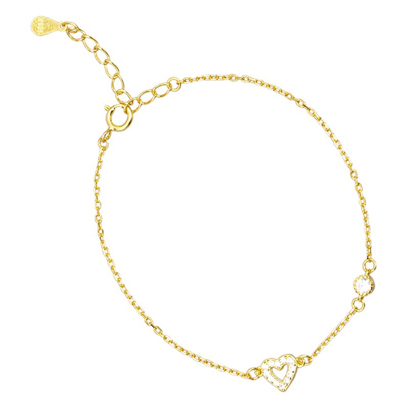 Banyan Tree 925 Chapado en plata de ley 14K oro pulsera de amor femenino diseño simple exquisito temperamento pulsera en forma de corazón del todo fósforo
