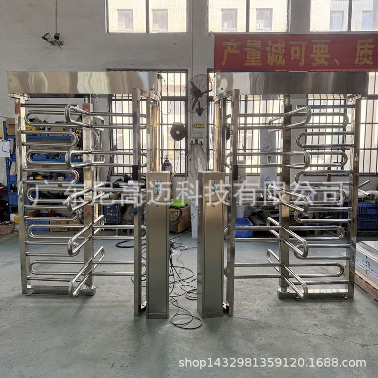 外贸球场超市不锈钢转闸 智能投币门禁单向十字全高门 一进一出