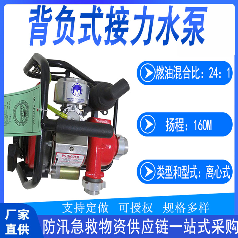 高扬程WICK-250背负式接力水泵移动远程输送灭火泵便携高压水冷泵