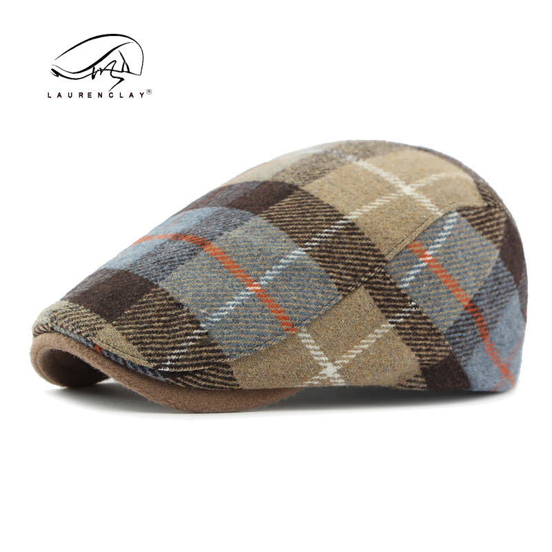 Otoño e Invierno nueva lana caliente boina hombres y mujeres británico retro adelante sombrero Plaid pintor sombrero para las mujeres
