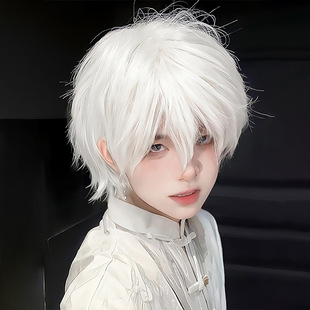 Ruijiao Gray Hair Ranyan Wig Men's Short Hair Full Headgear Gojo Satoru cos White Hair Manga Beauty Light Encounter Gay Universal