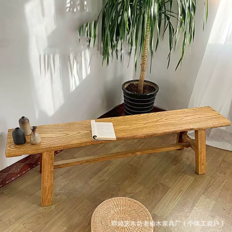 Старая скамья из вяза ретро Гостиница Двойной обеденный стол, табурет, старая дверь, чайный стол, табурет