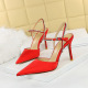 Han edition 221-1 party fine with high heels satin light mouth pointed hollow out shoes diamond one word with sandals in summer