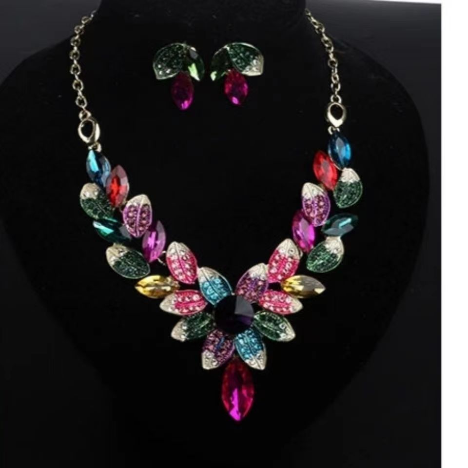 Elegant Leaf Zircon Alloy Zinc Alloy Wholesale Earrings Necklace display picture 1