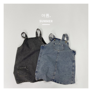 Japanese-Korean Style Children's Denim Sling dress Girl's Summer Sweet All-match Casual Loose Denim Sling Dress