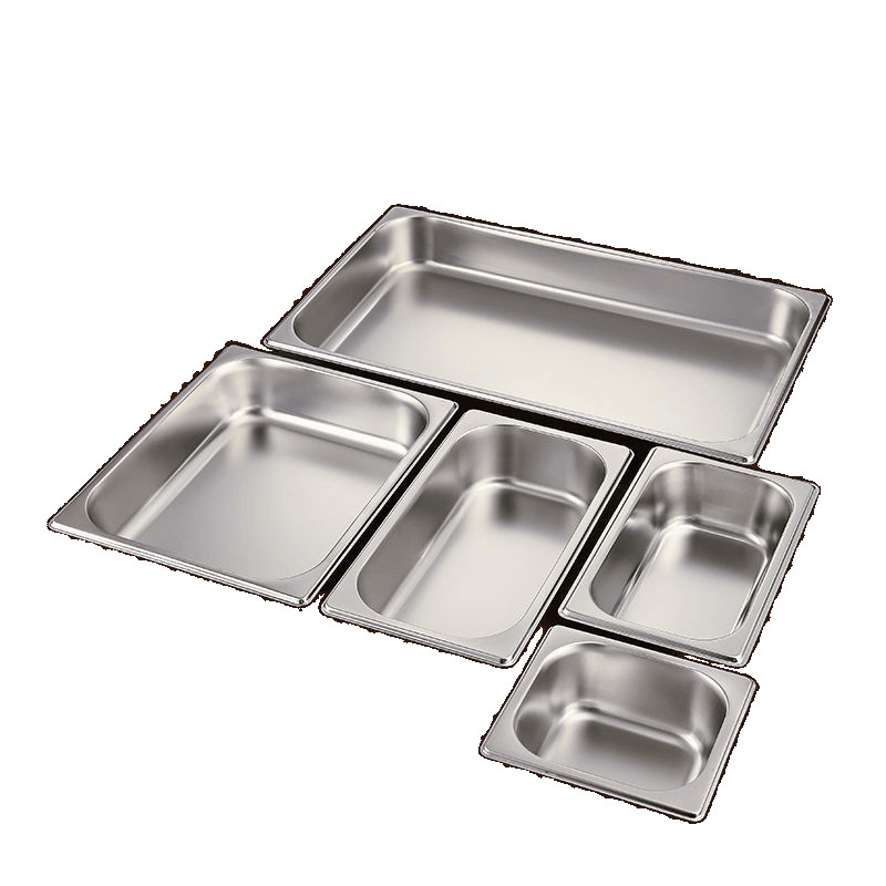 Platos de acero inoxidable de doble capa colocados en cabinas de exhibición de verduras frías con hielo, pastel de aislamiento frío, mesa de comedor a prueba de polvo y humedad