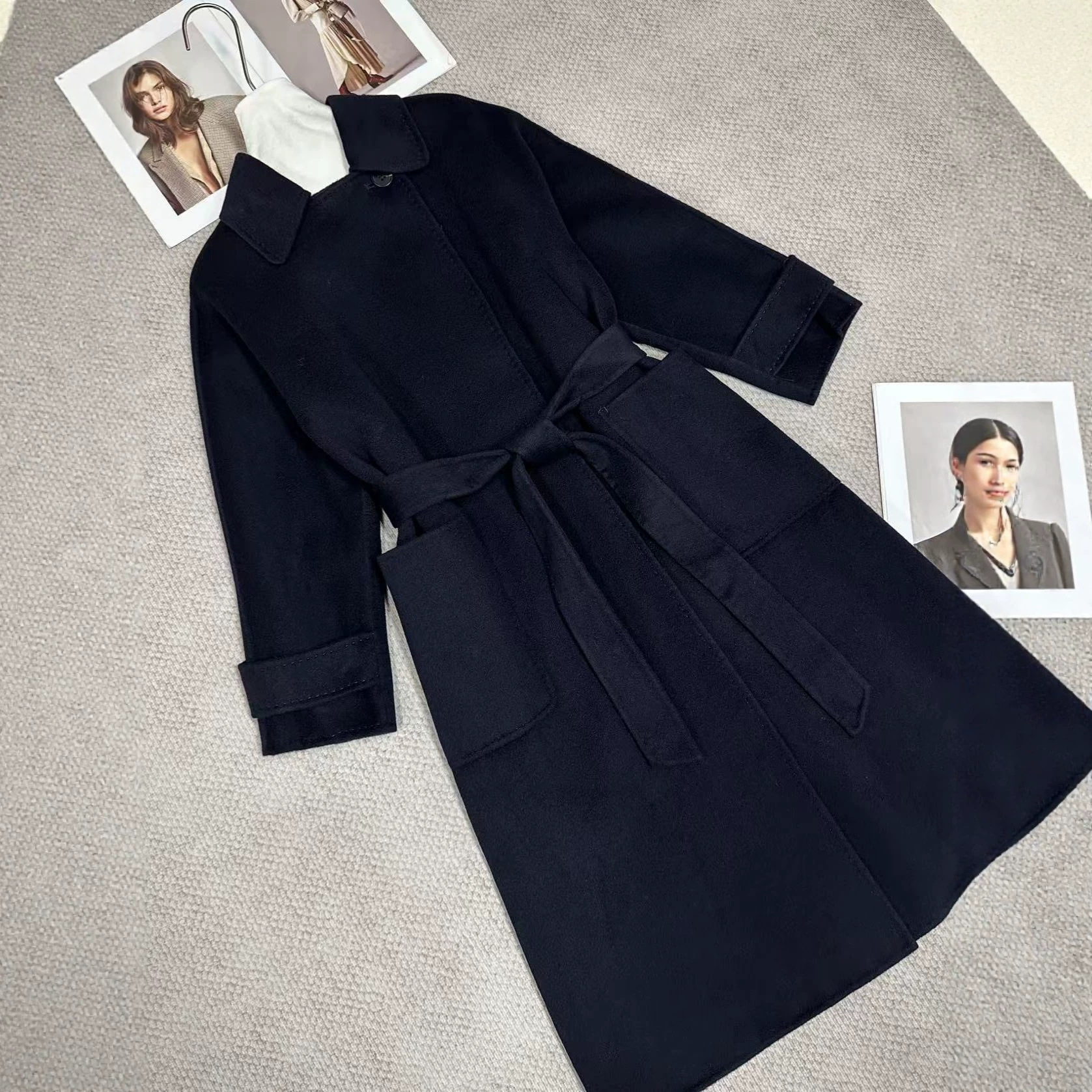 Shenzhen Nanyou 2026 Autumn/Winter New Style Double-Sided Hand-Sewn Cashmere Simple and Elegant Long Wool Coat for Women