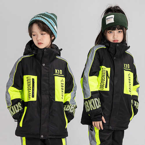 New children's ski suit for boys and girls, winter outdoor windproof and water-resistant, warm and thick ski jacket