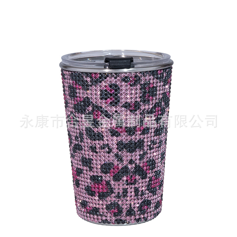 Taza de café incrustada en diamantes europea y americana nueva taza de paja de acero inoxidable 304 de una sola capa portátil taza de coche taza