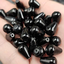 8*12毫米黑玛瑙水滴玉石散珠通孔水滴手链饰品配件手工珠子批发