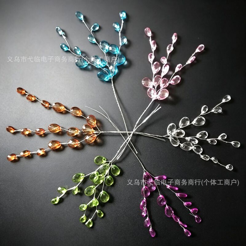 Three-pronged acrylic transparent crystal flower string, long aluminum wire flat water drop string, wedding hair accessories, Christmas accessories Three-pronged acrylic transparent crystal flower string, long aluminum wire flat water drop string, wedding hair accessories, Christmas accessories