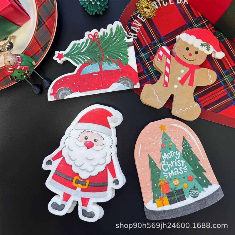 20 Pieces of Foreign Trade Santa Claus Colored Napkins, Fun Shaped Christmas Gingerbread Man Printed Decorative Napkins 20 Pieces of Foreign Trade Santa Claus Colored Napkins, Fun Shaped Christmas Gingerbread Man Printed Decorative Napkins