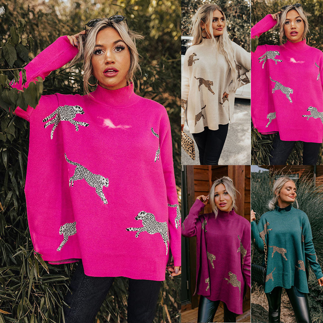 Frau Kapuzenpullover Lange Ärmel Damen Kapuzen Pullover Drucken Lässig Leopard display picture 1