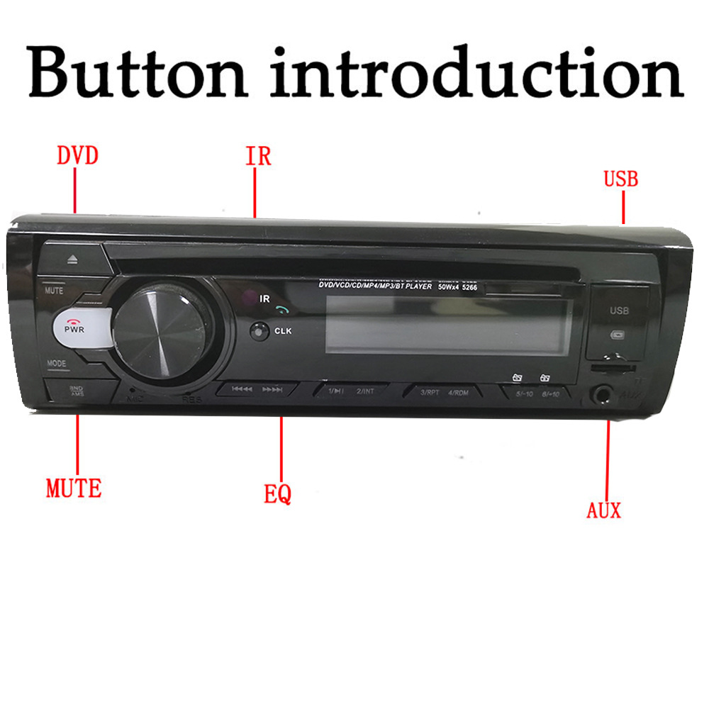 24V Single-DIN Car DVD/CD Player Bluetooth Hands-Free MP3 Stereo FM Radio 5266