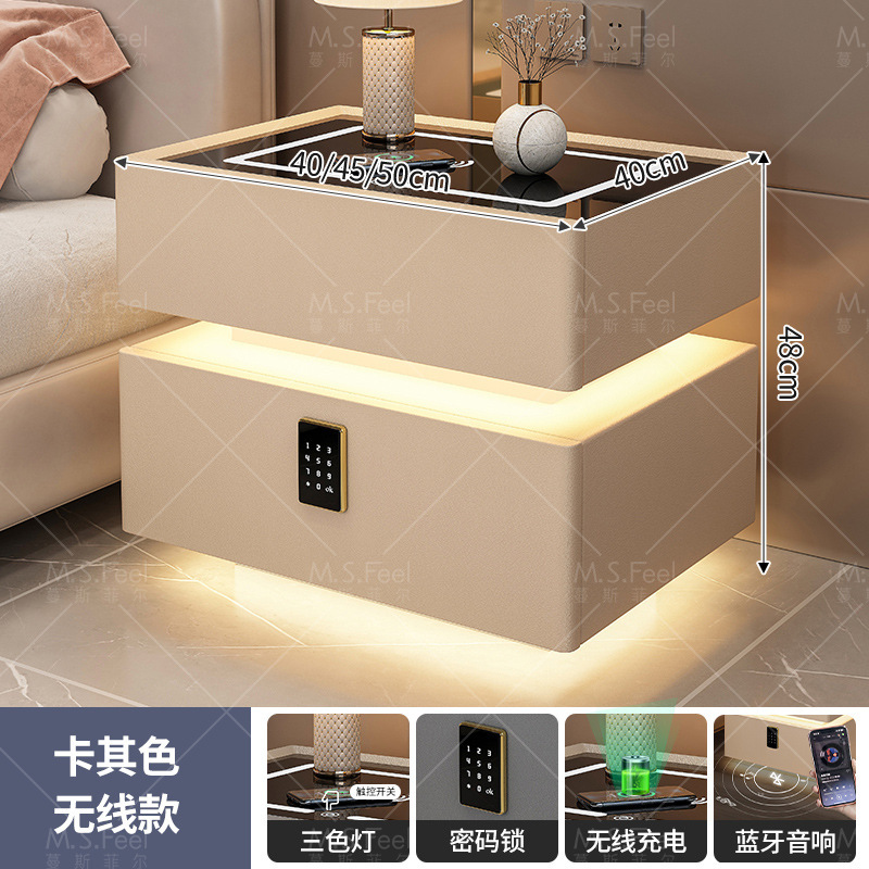 Elegante mesita de noche con luz Internet Celebrity 2023 nuevo dormitorio madera maciza contraseña bloqueo mesita almacenamiento simple moderno