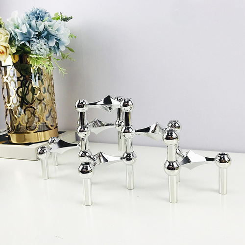 Modern simple European style light luxury silver gold molecular candlestick ornaments model house sales office soft decorations ornaments