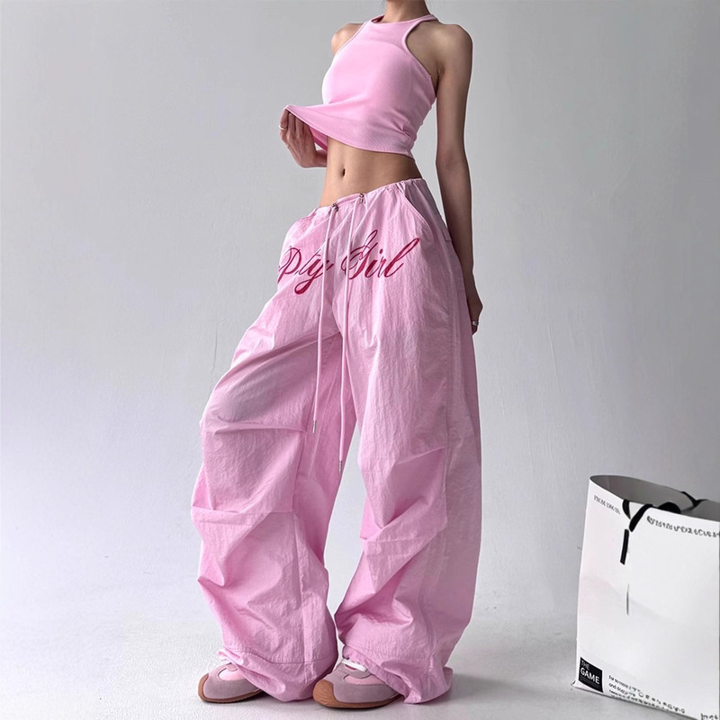 Vintage Hot Girl Workwear Casual Pants for Women, New Summer American Street Dance Scimitar Loose Design Wide-Leg Long Pants