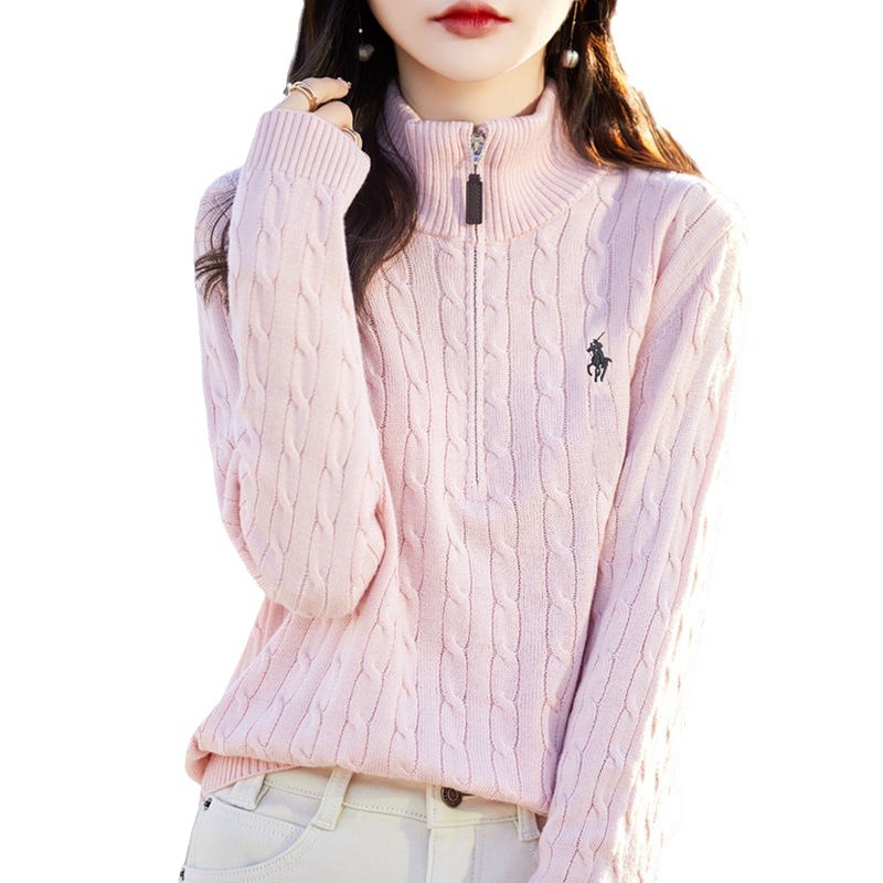 【羊戎世家】無地カシミヤレディースセーター秋冬用スタンドカラージッパーセーターゆったりインナーウェア厚手ウールベースレイヤー