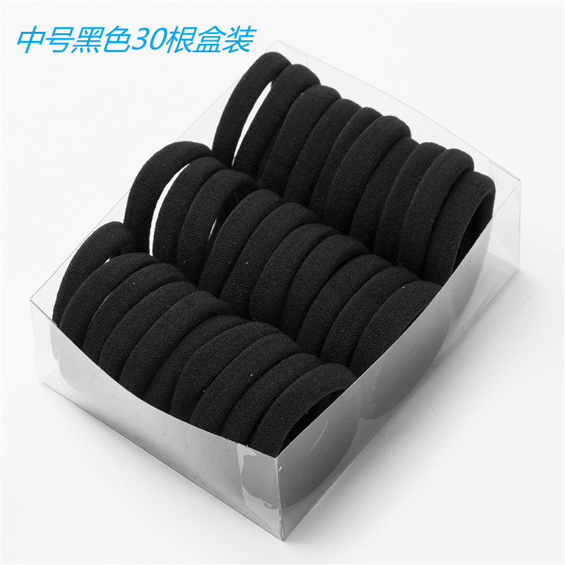 20 bandas para el cabello en caja Banda de goma elástica alta negra Anillo de toalla sin costura Cuerda de pelo elástica gruesa de alta cubierta de cuero simple Cuerda de pelo