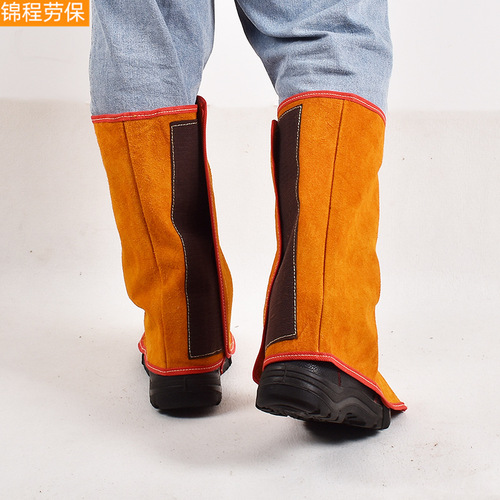 Long welding foot cover, adjustable welding protective foot cover for mechanics, heat-insulating and anti-scalding leather welding foot cover