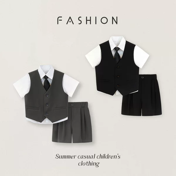 Children's Suits, Boys' Spring and Summer Casual and Handsome Vests, Boys' Hosting Photography Costumes, Flower Girl's One-Year-Old Dress