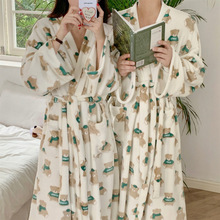 韩国ins女士冬新款情侣装加厚毛毛睡袍宽松家居服卡通熊男女同款