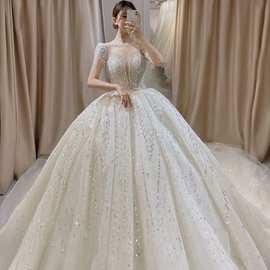 星空法式主婚纱2024新款新娘气质高端奢华重工大拖尾宫廷风高级感