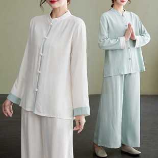 Real Shot of New Cotton and Linen Tai Chi Suit, Loose Practice Suit, Zen Layman Suit Two-Piece Set