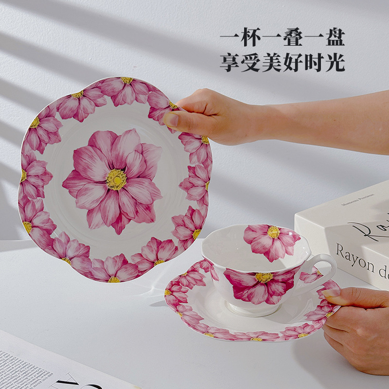 Taza de café y platillo Juego de cerámica Té de la tarde Hogar de alta gama Estilo pastoral Cerámica Taza de café Plato de punto Plato