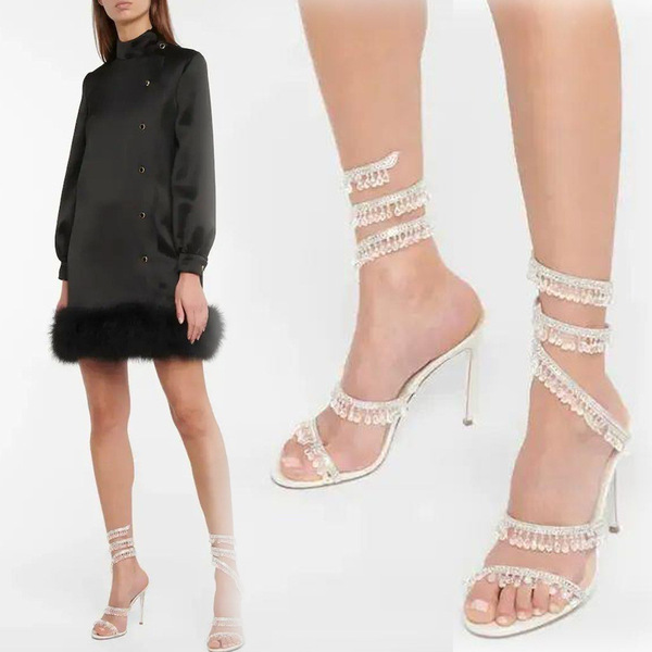 Romantic and delicate crystal pendant stiletto heels with…