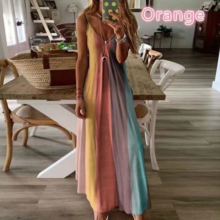 Femmes Jupe Trapèze Style Ethnique Col En V Impression Sans Manches Bloc De Couleur Maxi Longue Robe Du Quotidien display picture 2