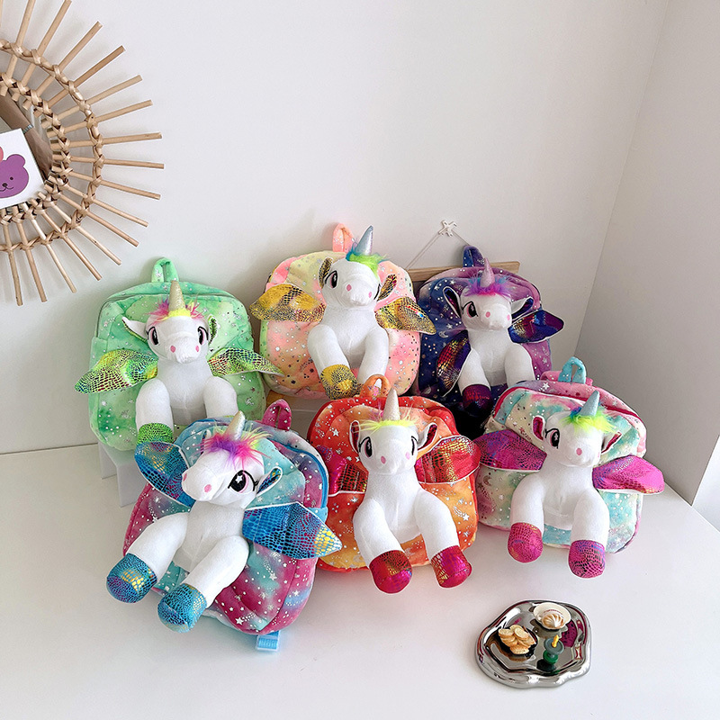 Kindergarten niños de dibujos animados peluche juguete mochila unicornio pequeña bolsa comercio exterior